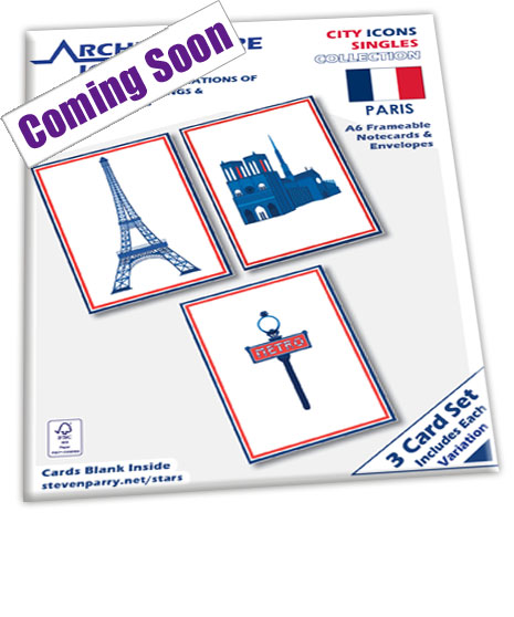 Paris Icons Singles - 3  Card Set £9.99 Includes Eiffel Tower, Notre-Dame Cthederal, Paris Metro Sign cards